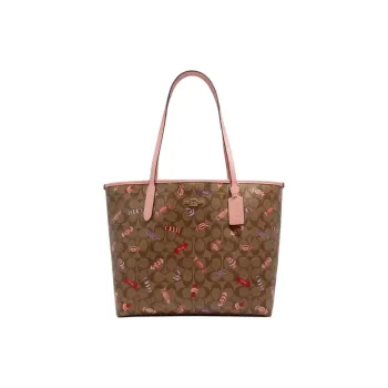 COACH City Leather Tote Bag Shopping Bag Handbag Shoulder Bag Women's Cherry Blossom Pink & Brown