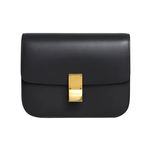 CELINE Classic Bo Leather Tofu Bag, Square Bag, Shoulder Bag, Crossbody Bag Medium Size Women's Black