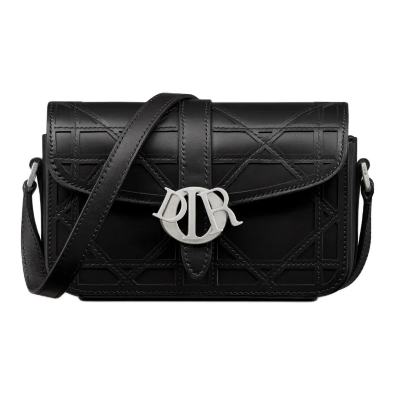 DIOR Cannage Cosmo Leather Shoulder Bag Crossbody Bag Mini Men's Black-0