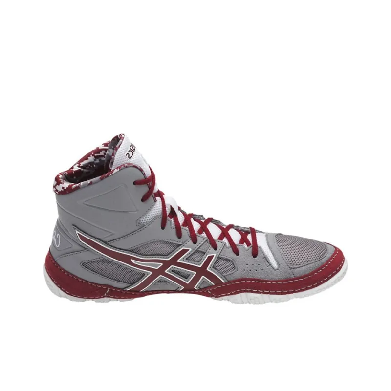 Asics Cael V7.0 Wear-Resistant Breathable Slip-Resistant High-Top Running Shoes Men's Gray Red-1