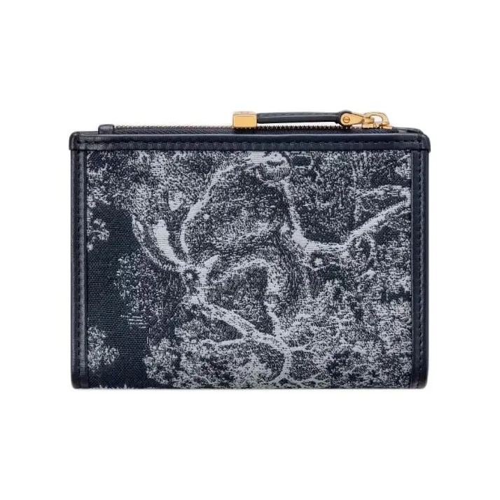DIOR 30 Montaigne Toile De Jouy Reverse Jacquard Fabric Wallet Women's Black-2