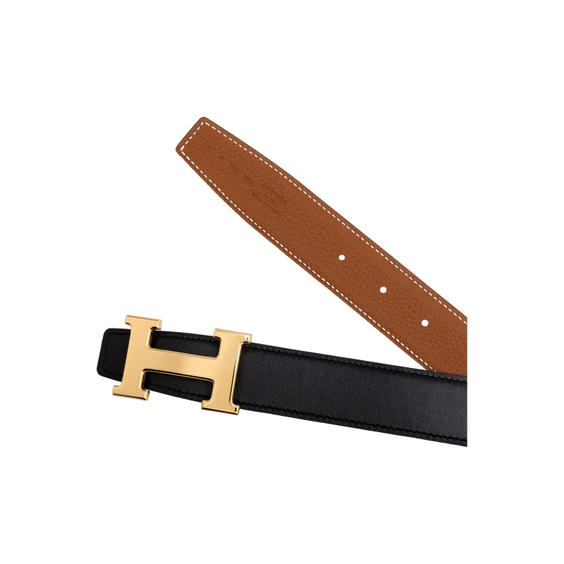 HERMES Cow Leather Leather Belts Unisex Black/Orange Width  3.2cm-3