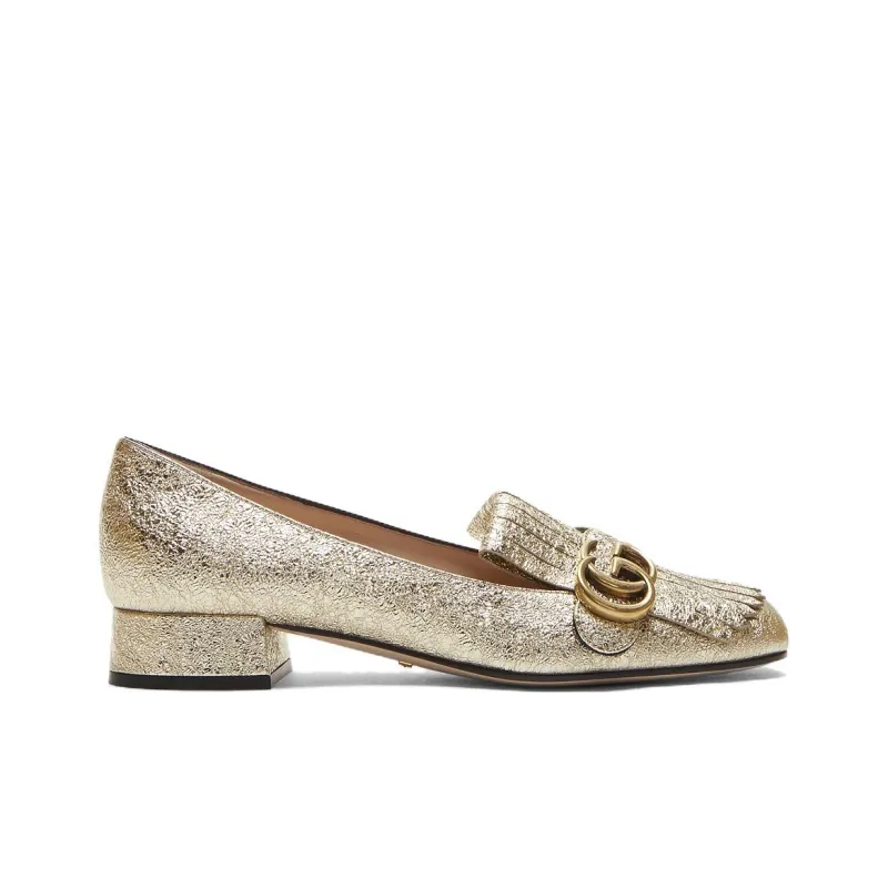 GUCCI Chunky Heel Mary Jane Shoes Low Heel Women's Gold-1