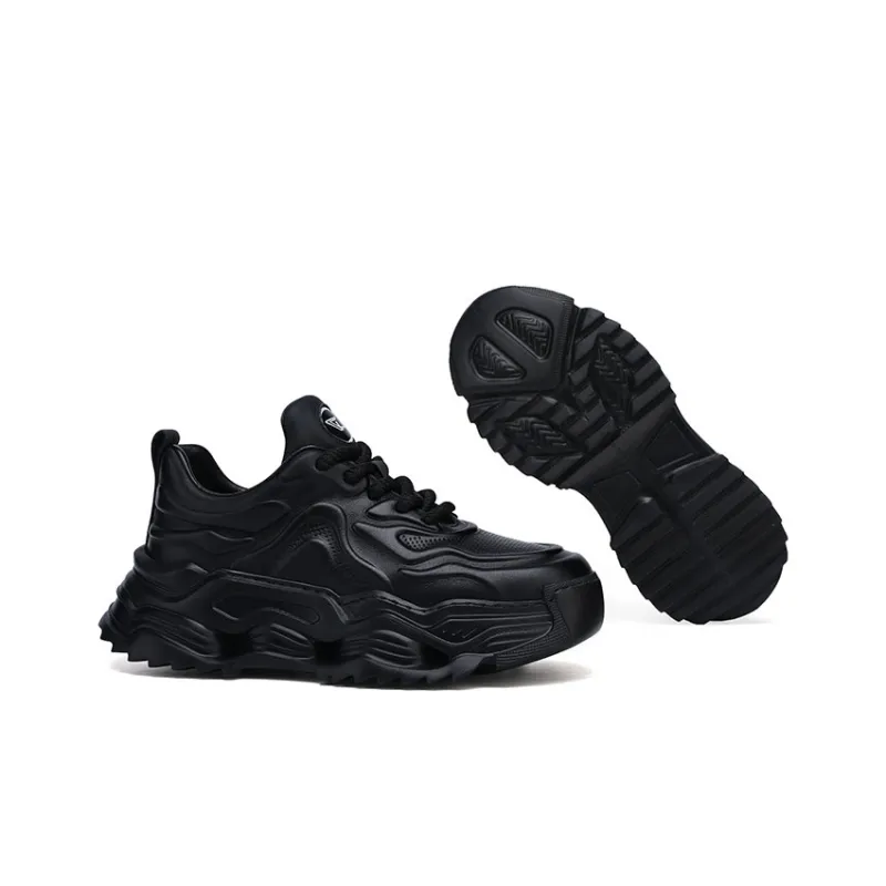 U7 Cushioning Anti Slip And Wear Resistant Height Increasing Mid Top Chunky Sneakers Men's Black-3