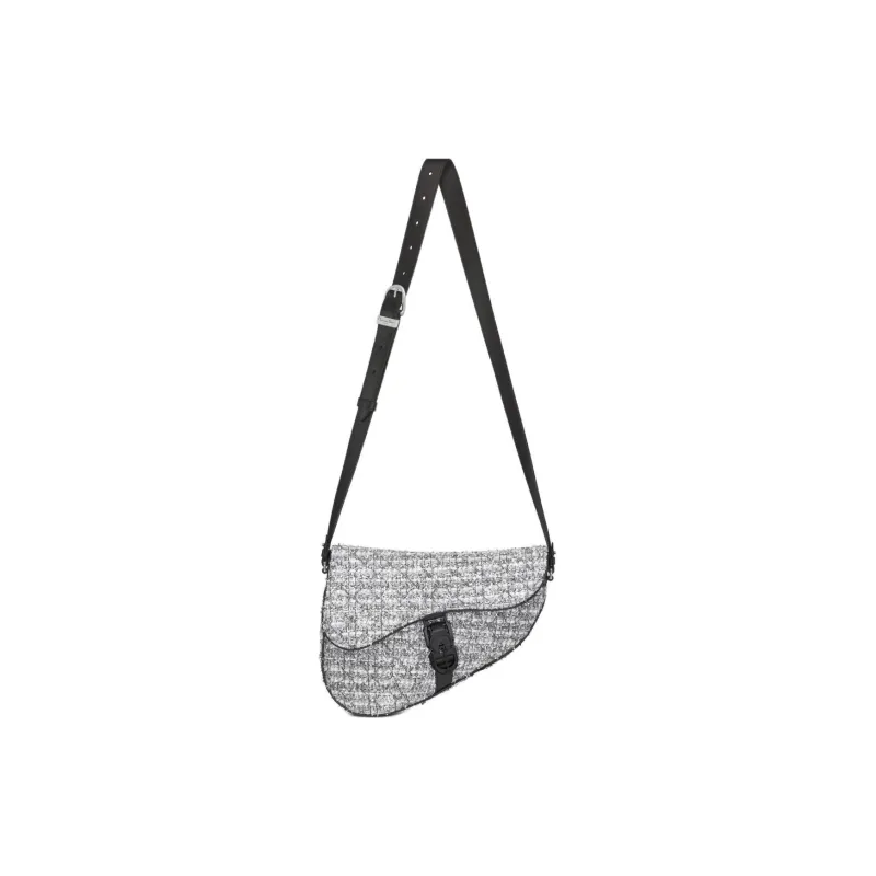 DIOR Saddle Wicker Pattern Tweed Saddle Bag Portable Crossbody Bag Shoulder Bag Men's Silver-3