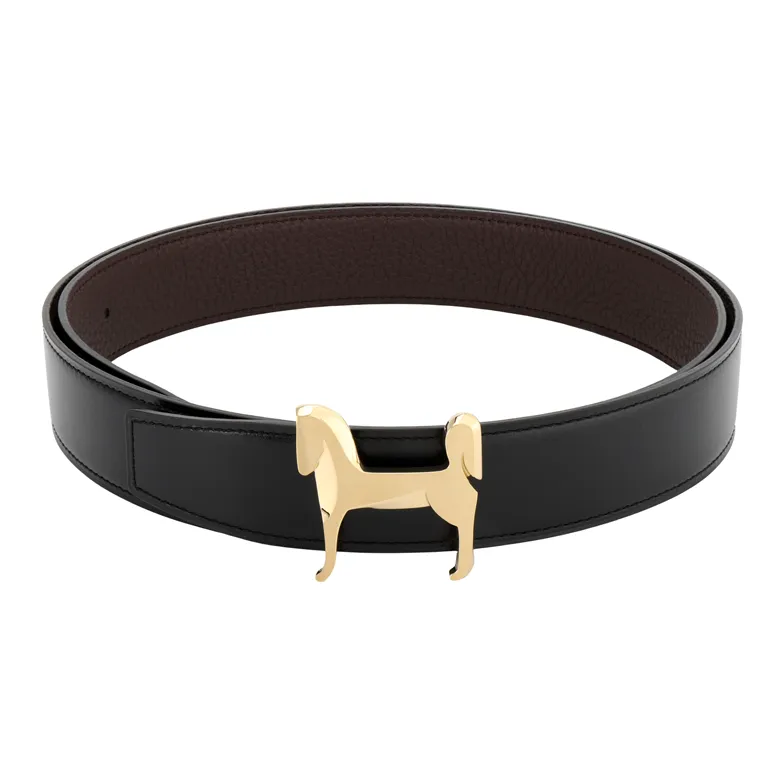 HERMES Togo Calfskin Double-Sided Leather Leather Belts Men's Black Width: 3.2cm-0