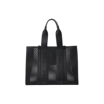 Chloe Woody Grain Calfskin Tote Bag, Shopping Bag, Handbag Tubas Women's Black