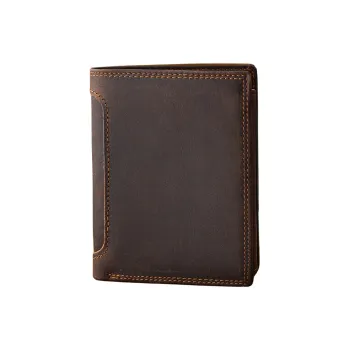 Back Step Top Grain Cow Leather Genuine Leather Fierce Horse Craft Leather Clip Wallet Unisex Dark Brown/Coffee/Brown