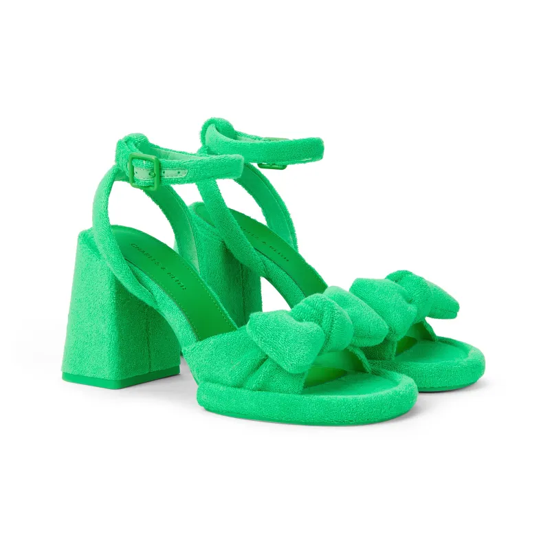 CHARLES&KEITH Small Ck High Heel One Strap Sandals 9.5cm Women's Pink/BLACK TEXTURED Black Textured/Green-1