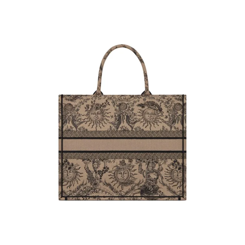 DIOR BookTote Soleil Ruiyi Print Embroidery Tote Bag Shopping Bag Shoulder Bag Handbag Large Size Women's Beige & Black-2