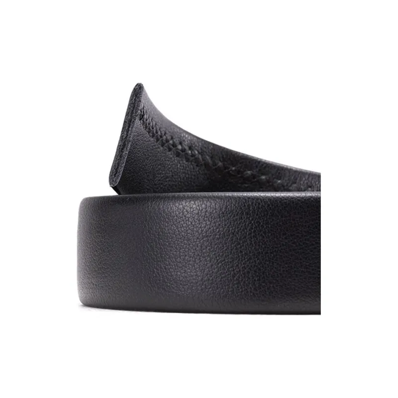 Old Man's Head Buttonless Headband Body Plain Weave Cow Leather Belt Automatic Buckle Men's Black Width 3.5cm-1