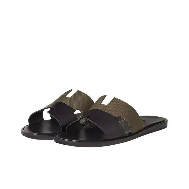 HERMES Izmir Slide Slippers Men's Black Brown-4