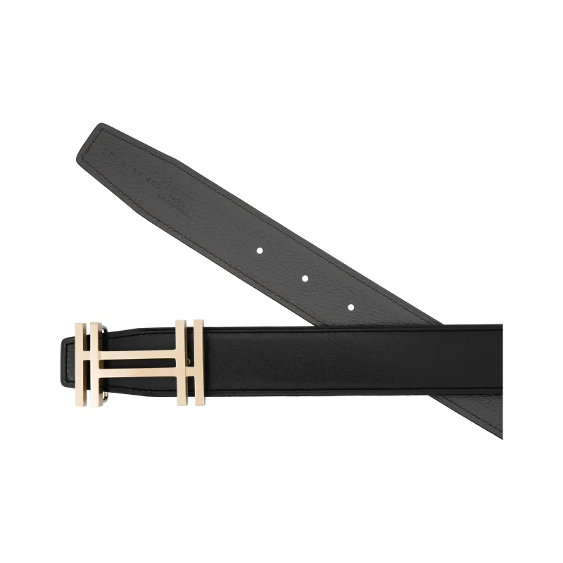 HERMES Togo Calfskin Double-Sided Leather Belt Men's Black/Tin Gray Width: 3.2cm-3