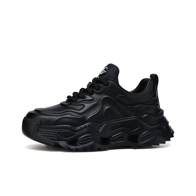 U7 Cushioning Anti Slip And Wear Resistant Height Increasing Mid Top Chunky Sneakers Men's Black-0