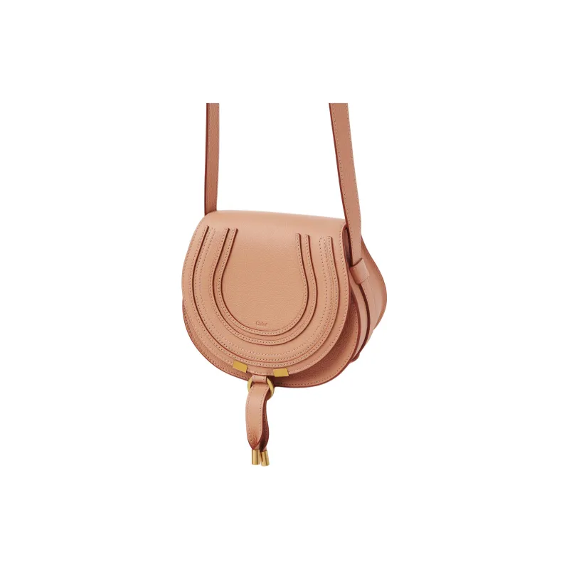 Chloe Marcie Grained Calfskin Saddle Bag Shoulder Bag Crossbody Bag Small Size Women's Terracotta Pink-1