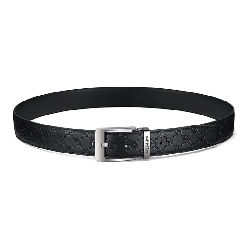 AUGTARLION Solid Color With Print Letter Pin Buckle Cow Leather Leather Belts Men's Black Width  3.5cm-2
