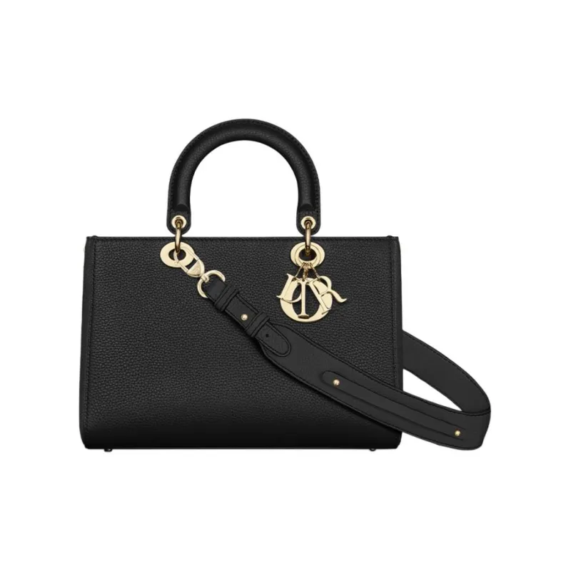 DIOR Cow Leather Shoulder Bag, Crossbody Bag, Handbag Medium Size Women's Black-0