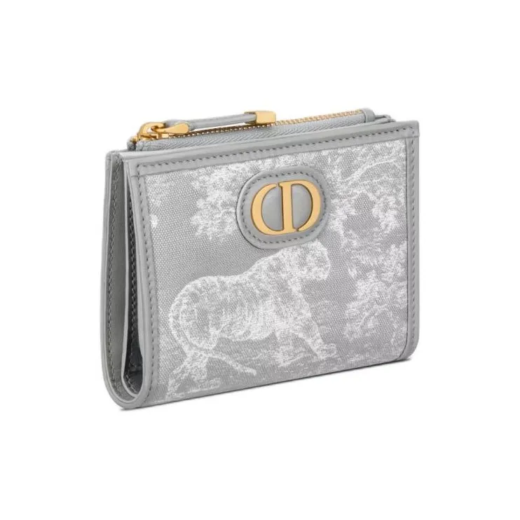 DIOR 30 Montaigne Toile De Jouy Jacquard Fabric Wallet Women's Gray-1