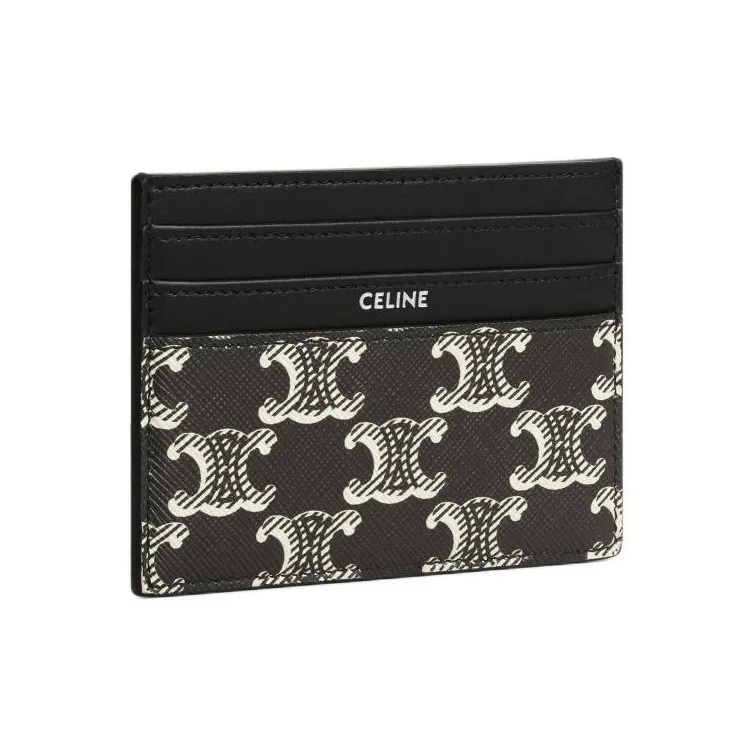 CELINE Cow Leather Card Holder Large Size Men's Black & White-1