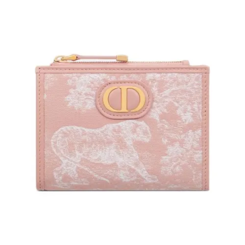 DIOR 30 Montaigne Toile De Jouy Jacquard Fabric Wallet Women's Pink