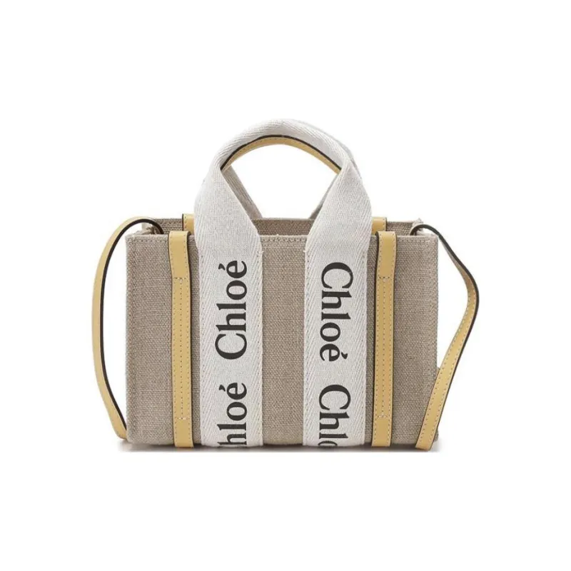 Chloe Woody Fabric With Leather One Shoulder Handbag Mini Women's Linen Honey-3