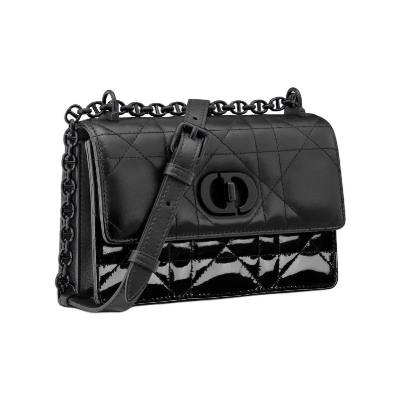 DIOR Caro Wicker Pattern Sheepskin Portable Crossbody Bag, Shoulder Bag Women's Black-1