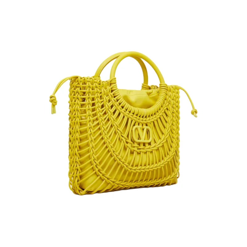 Valentino Woven Leather Tote Bag Shopping Bag Handbag Women's Cedar Yellow-1