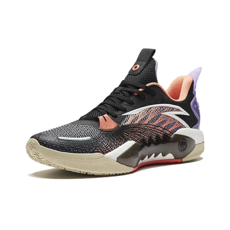 Anta Frenzy 5team Cushioning Wear Resistant Low Top Basketball Shoes Men's Black Purple-1
