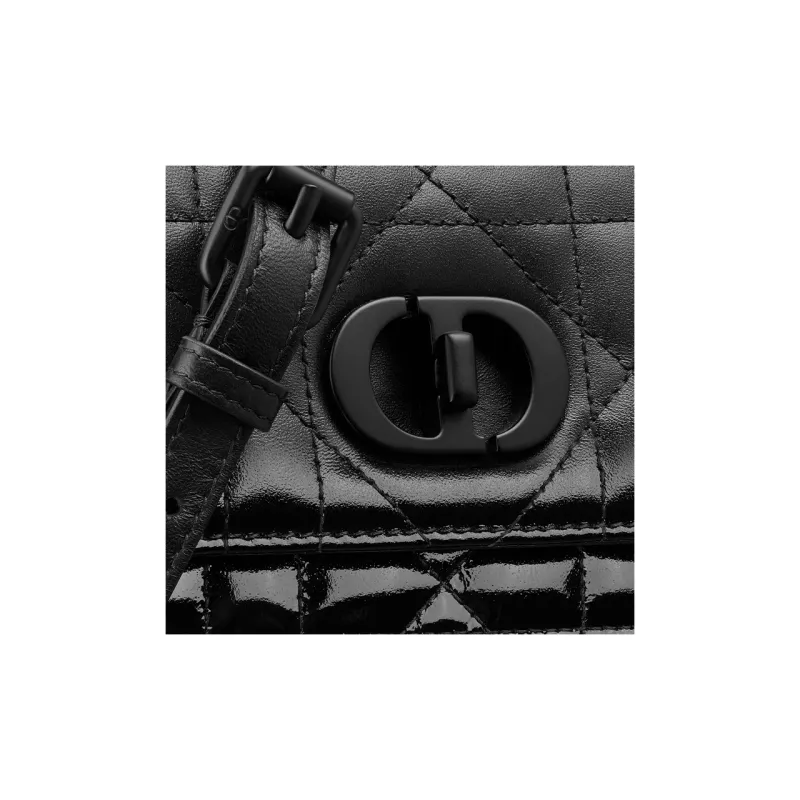 DIOR Caro Wicker Pattern Sheepskin Portable Crossbody Bag, Shoulder Bag Women's Black-4