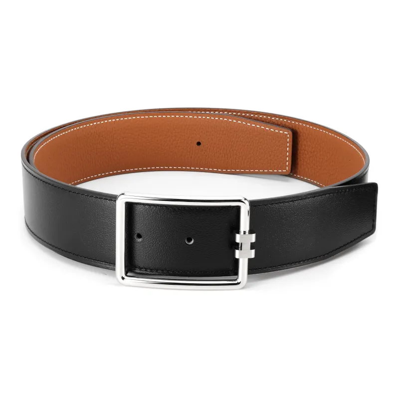 HERMES -- Leather Belts Men's Black/Gold Width: 3.8cm-1