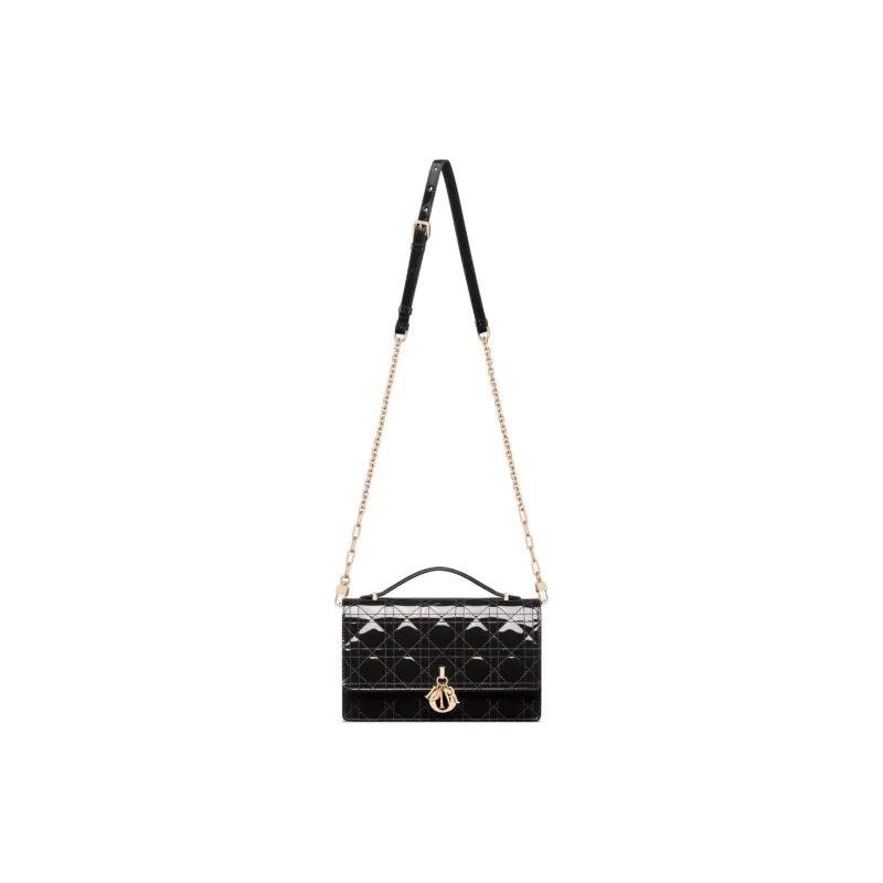 DIOR Patent Leather, Cow Leather Shoulder Bag, Crossbody Bag, Handbag Women's Black-1