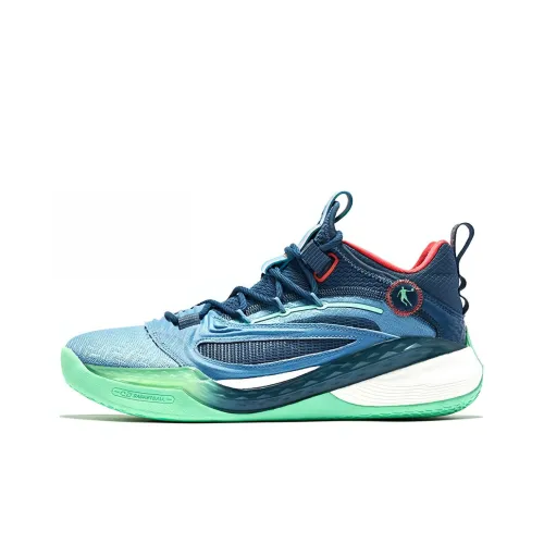 QIAODAN Sharp Edge 6.0PRO Basketball Shoes Men Low-Top Blue/White Green