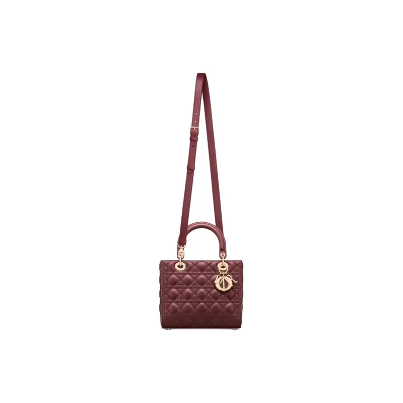 DIOR Lady Dior Wicker Pattern Lambskin Dior Bag Shoulder Bag Crossbody Bag Handbag Medium Size Women's Burgundy-1