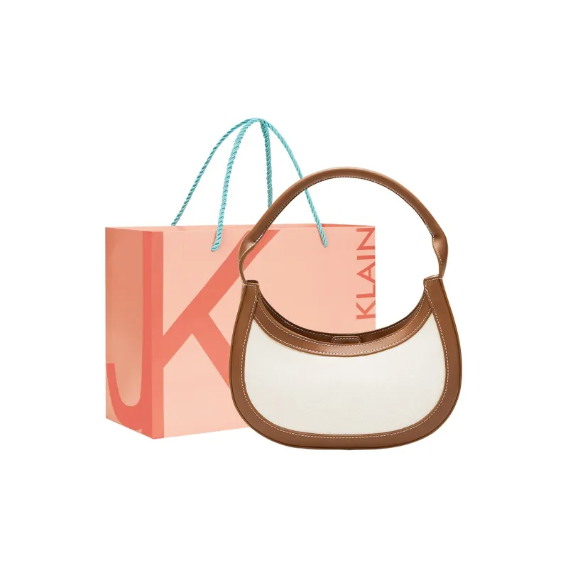 JANE KLAIN Synthetic Leather + Fabric Crescent Bag Shoulder Bag Handbag Medium Size Women's Ecru/Khaki/Black-0