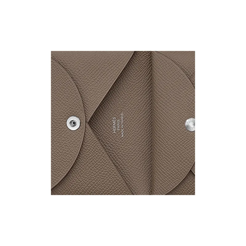 HERMES Calvi Duo Calfskin Card Holder Wallet Unisex Elephant Gray-4