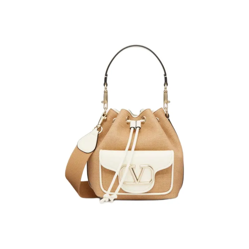 Valentino Locò Raffia Bucket Bags Shoulder Bag Crossbody Bag Handbag Women's Natural Laminated Ivory-0