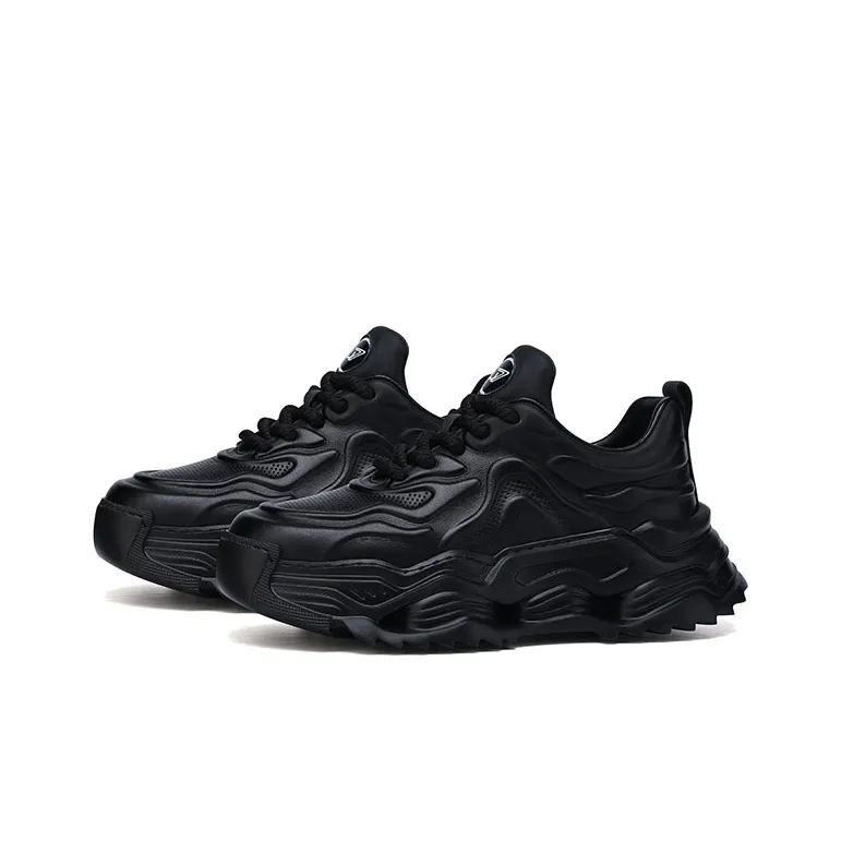 U7 Cushioning Anti Slip And Wear Resistant Height Increasing Mid Top Chunky Sneakers Men's Black-1
