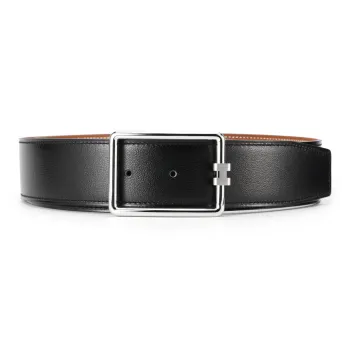 HERMES    Leather Belts Men's Black/Gold Width  3.8cm