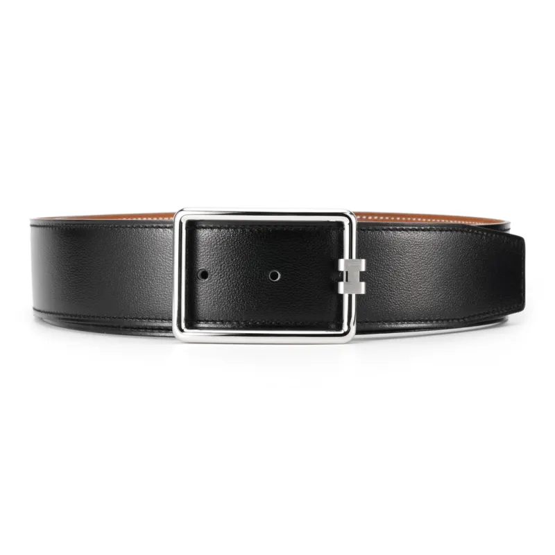 HERMES -- Leather Belts Men's Black/Gold Width: 3.8cm-0