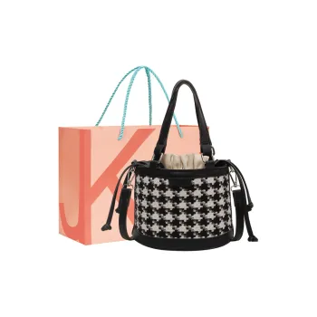 JANE KLAIN Fabric+Synthetic Leather Bucket Bag, Shoulder Bag, Crossbody Bag, Handbag Regular Women's Black/Coffee Plaid