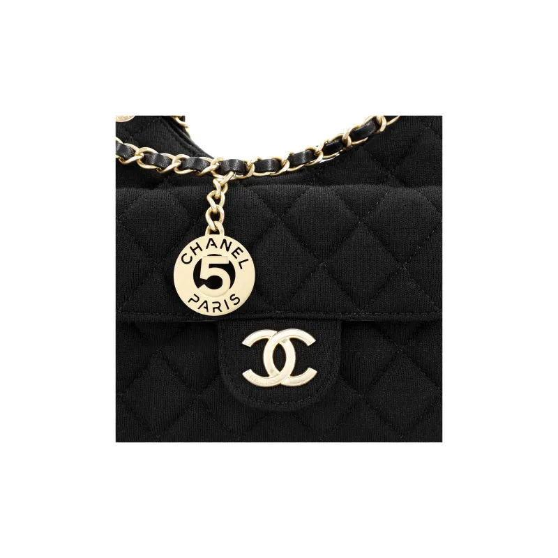 CHANEL 23C Spring HOBO Wool Jersey Knitted Fabric Shoulder Bag, Crossbody Bag Trumpets Women's Black-2