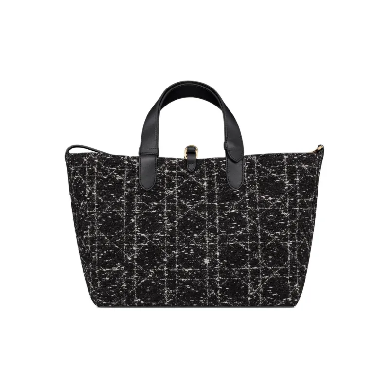 DIOR Tweed Embroidery Tote Bag Shopping Bag Handbag Shoulder Bag Medium Size Women's Black-5