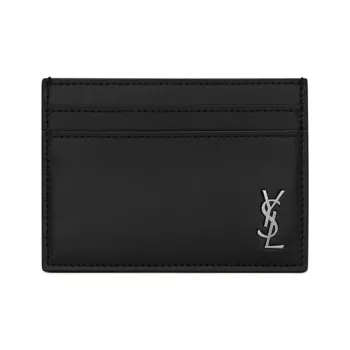 SAINT LAURENT Tiny Cassandre 5 Card Slot Card Case Silver Logo Matte Black