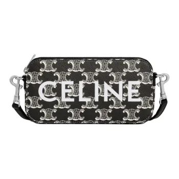 CELINE Cow Leather Binding One Shoulder Crossbody Clutches Men's Black & White