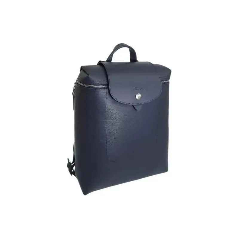 LONGCHAMP Le Pliage City Coated Canvas With Leather Trim Backpack Medium Size Unisex Marine Blue-1
