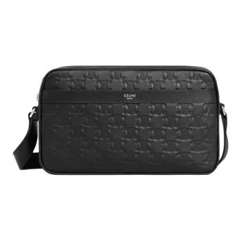 CELINE Triomphe Cow Leather Messenger Bag, Shoulder Bag, Crossbody Bag Medium Size Men's Black