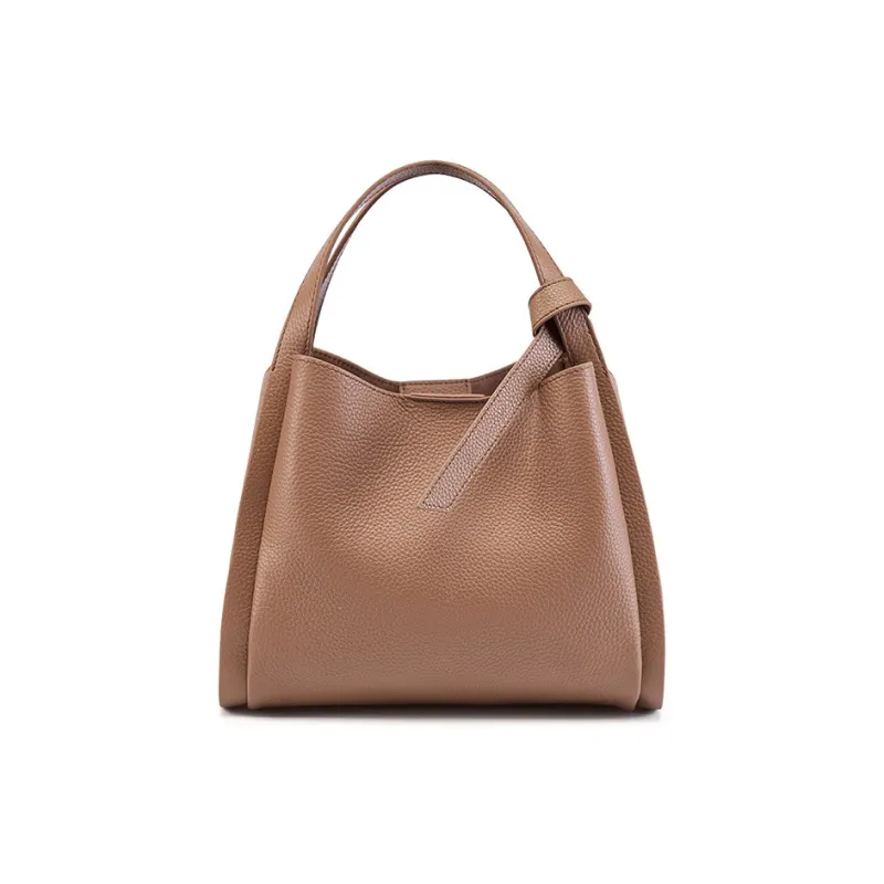 LARTIGENT Cow Leather Basket Bag Crossbody Bag Shoulder Bag Bucket Bag Handbag Regular Women's Black/Khaki-1