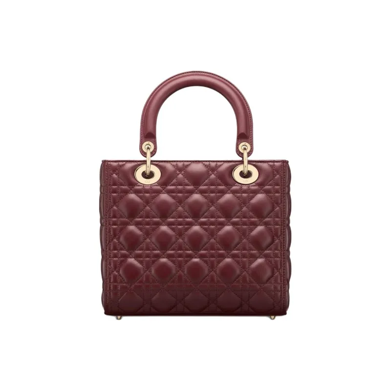 DIOR Lady Dior Wicker Pattern Lambskin Dior Bag Shoulder Bag Crossbody Bag Handbag Medium Size Women's Burgundy-3