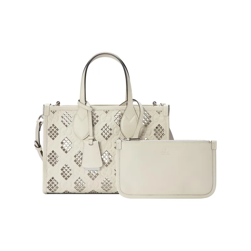 GUCCI Ophidia Leather Tote Bag Shopping Bag Handbag Small Size Women's Ecru-1