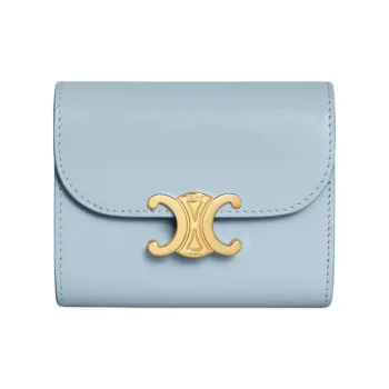 CELINE Triomphe Calfskin Card Holder Wallet Small Size Women's Light Blue